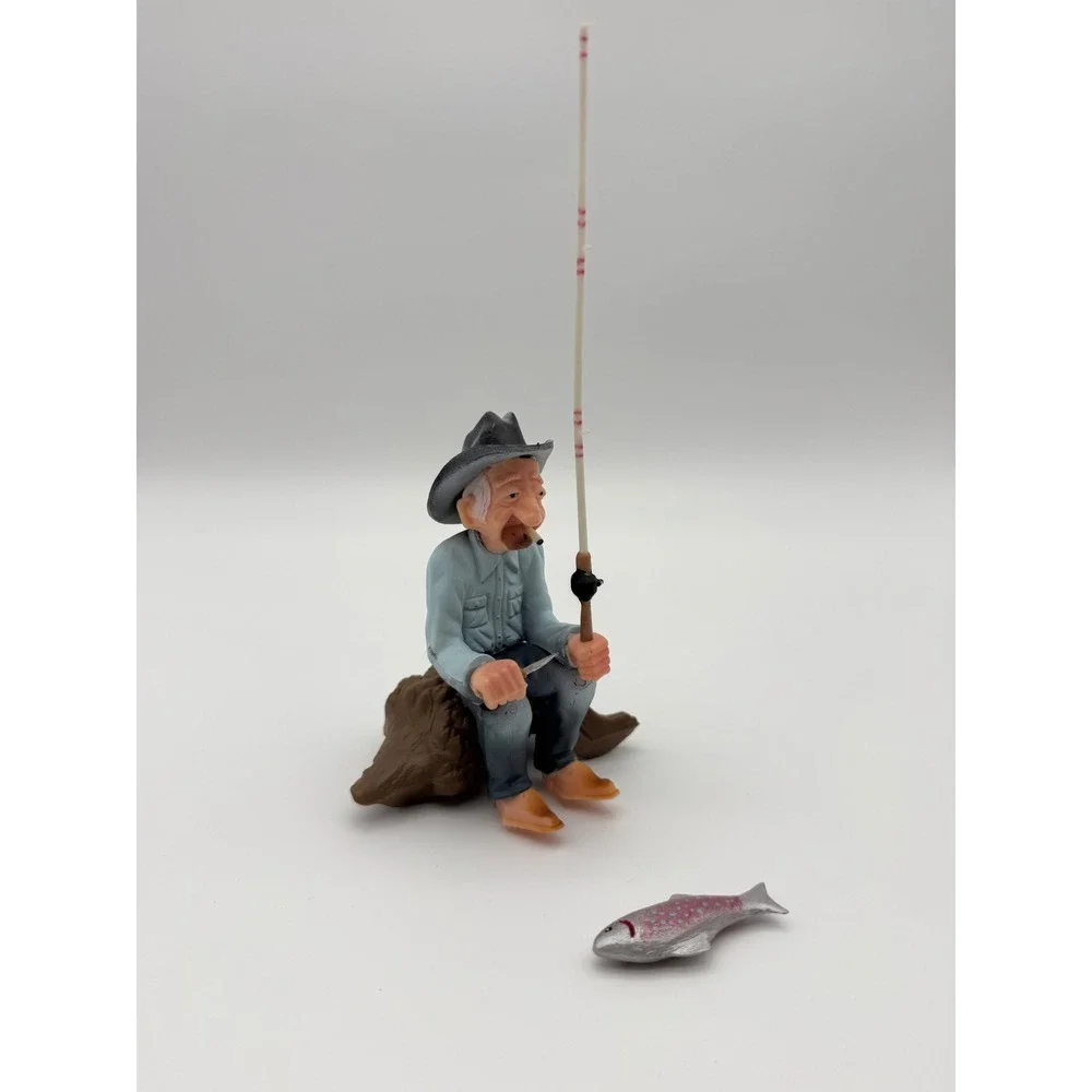 Vintage 1972 Wilton Fisherman Cake Topper Figurine Fishing Man Fish #1306-4003